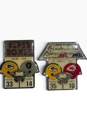 Vintage NFL Super Bowl 1 and 2 Enamel Pins